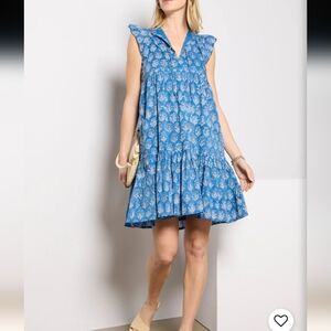 Emerson Fry Angel Dress Size M/L Bluecrownflowers Love,Tomas Ruffle Sleeve Mini